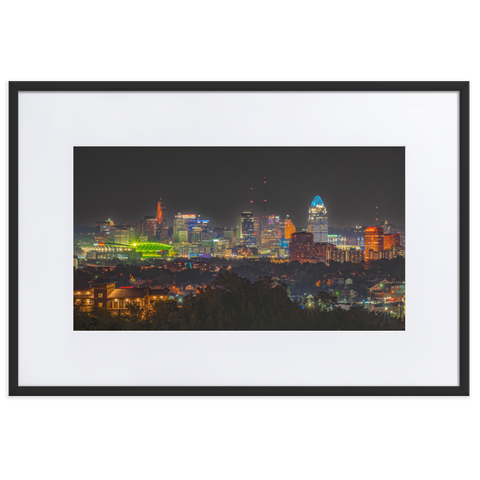 Cincinnati Skyline At Night Framed Poster With Mat