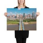 Cincinnati Skyline With Roebling Bridge Daytime Canvas