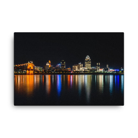 Cincinnati Skyline Night Reflections Canvas