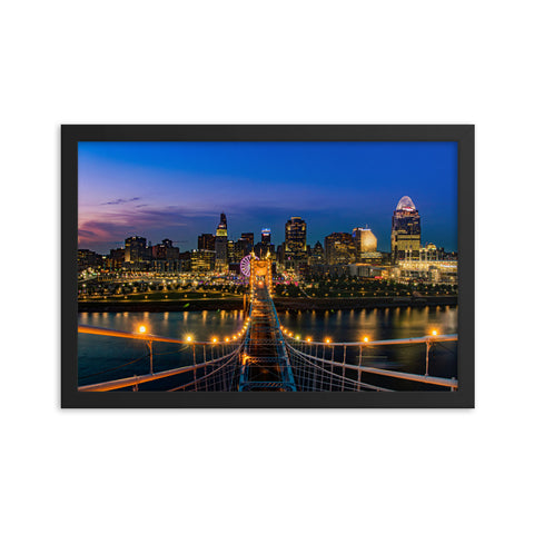 Cincinnati Sunset From Roebling Bridge Framed