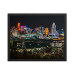 Cincinnati pink skyline at night framed