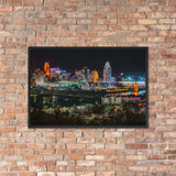 Cincinnati pink skyline at night framed