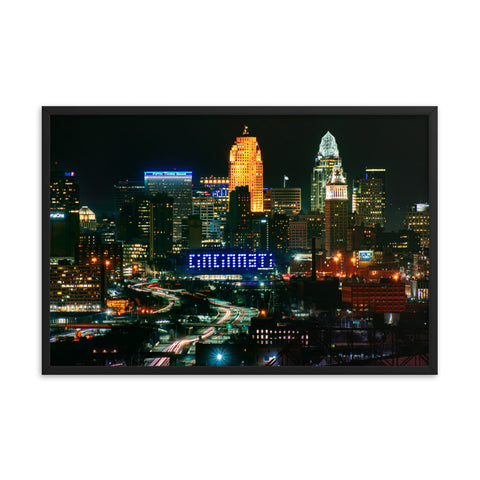 Cincinnati Sign At Night Framed