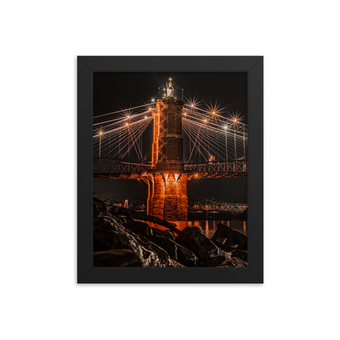 Roebling Bridge Shining At Night Framed